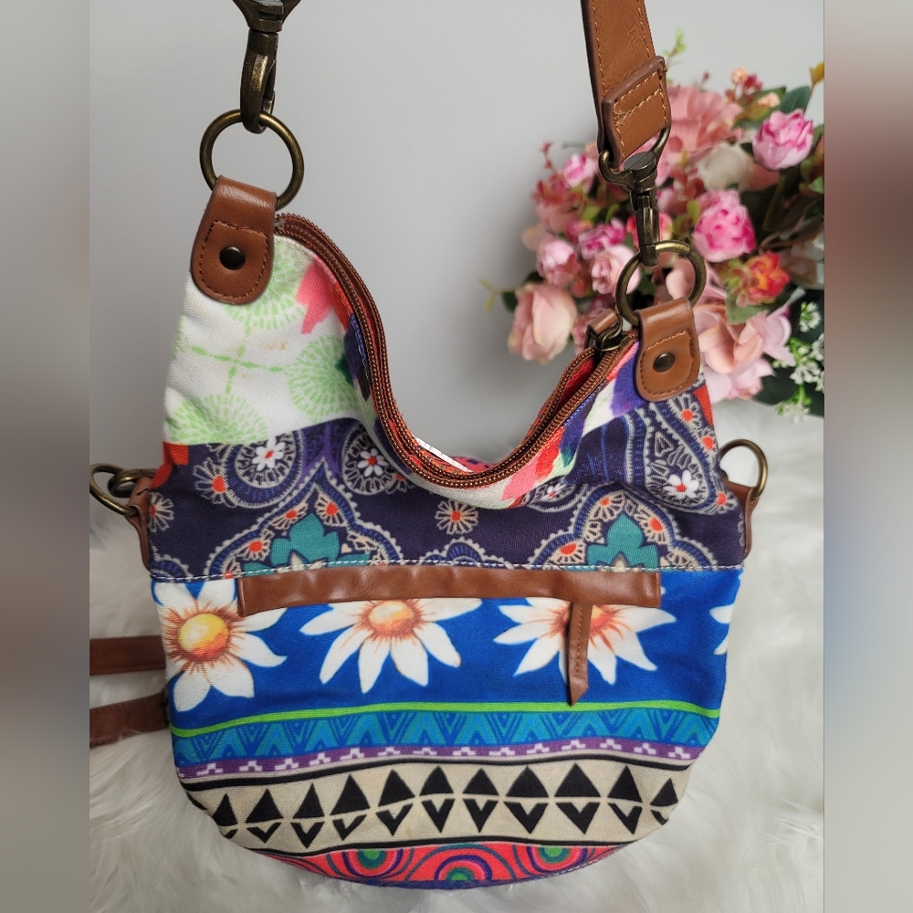 Desigual Paisley Crossbody Bag Floral Happy Bazaar Fold Over Expandable Canvas